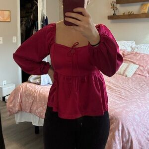 Magenta Peasant Blouse with Puff Sleeves